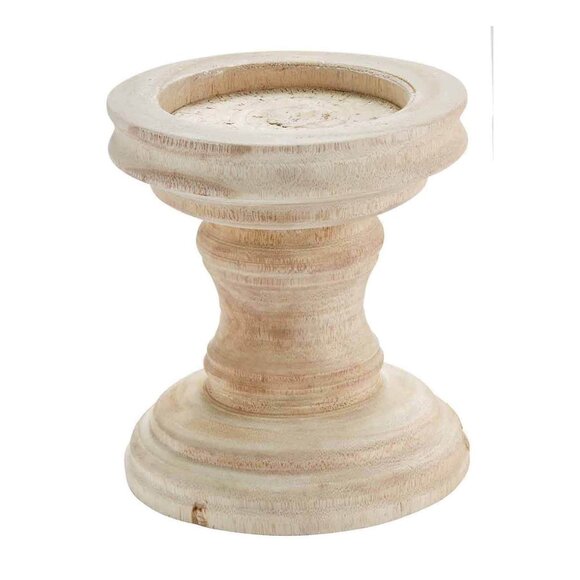 Mud Pie - Turned Paulownia Wood Candle Holder - Picture 1 of 6
